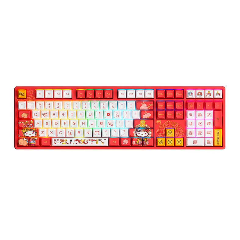 Teclado Mecanico Gamer Akko 5108S Hello Kitty X TTC, RGB, Switch Akko Princess, Branco e Vermelho, AKKO-5108S-HELLOK-TTC