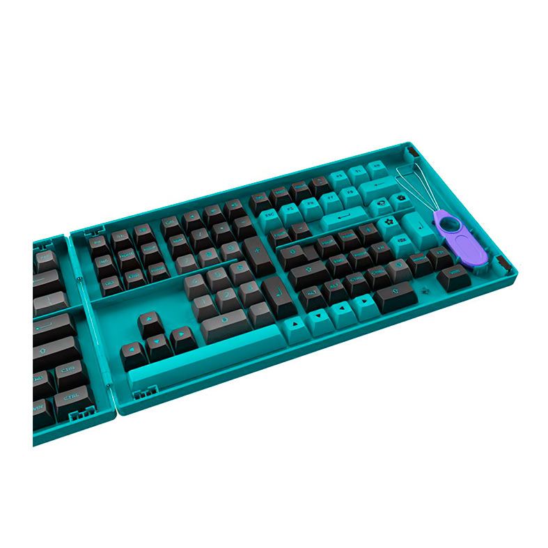 Conjunto de Teclas Akko ASA Profile, PBT Double Shot, Black e  Cyan, AKKO-KEYCAP-BC