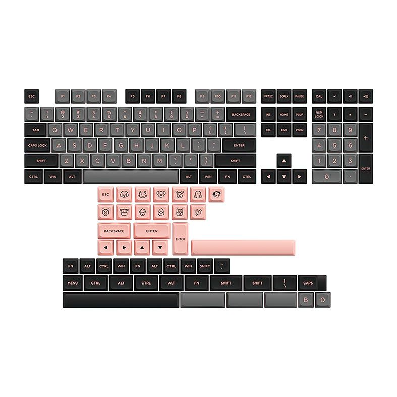 Conjunto de Teclas Akko ASA Low Profile, PBT Double Shot, Preto e Rosa, AKKO-KEYCAP-RS