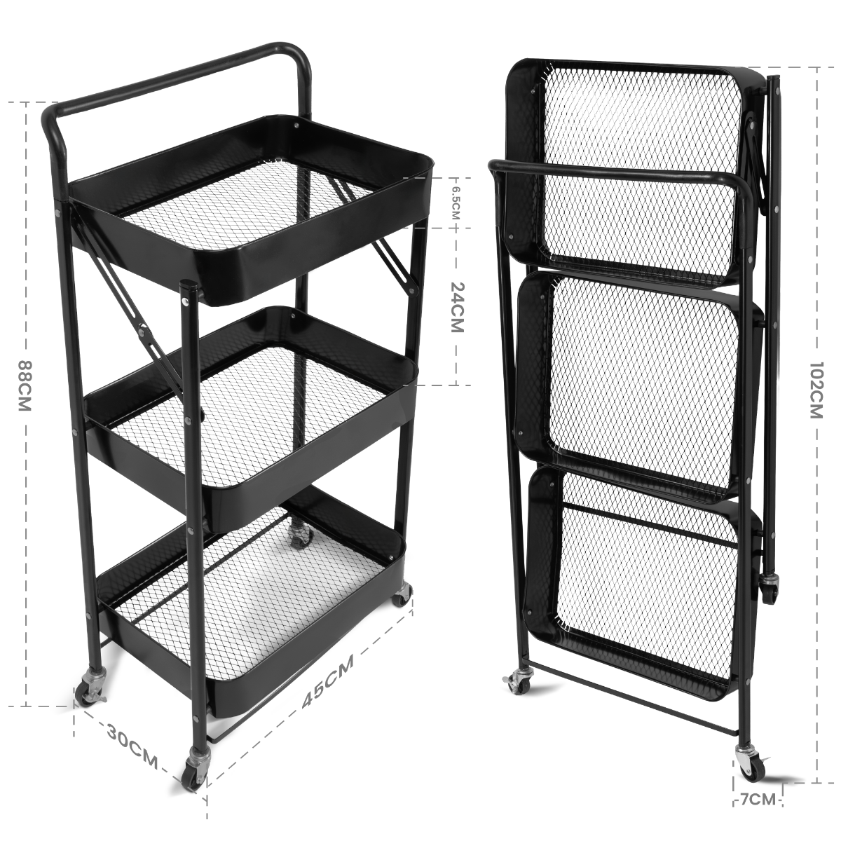 Carrinho Organizador Multiuso Zinnia Allure Retratil ZO7, Preto