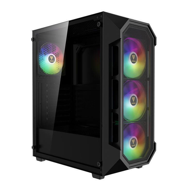 Gabinete Gamer Gamdias Aura GC1 Elite, RGB, Mid-Tower, Lateral De Vidro, Com 4 Fans, Preto, AURA-GC1-ELITE