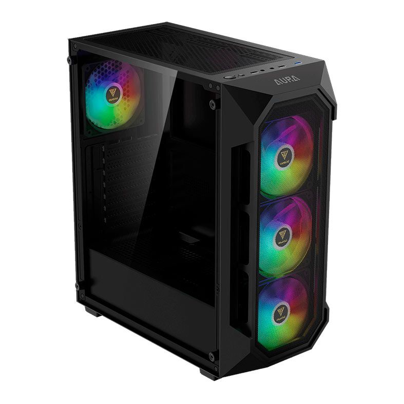 Gabinete Gamer Gamdias Aura GC1 Elite, RGB, Mid-Tower, Lateral De Vidro, Com 4 Fans, Preto, AURA-GC1-ELITE