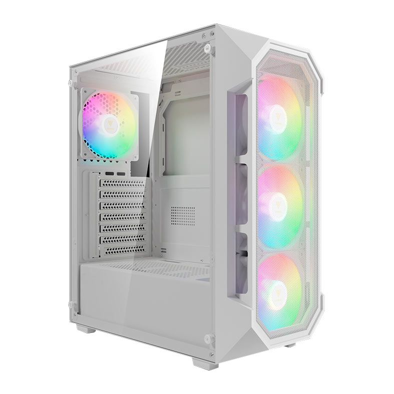 Gabinete Gamer Gamdias Aura GC1 Elite, RGB, Mid-Tower, Lateral De Vidro, Com 4 Fans, Branco, AURA-GC1-ELITEWH