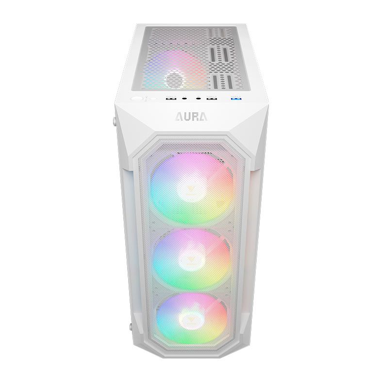 Gabinete Gamer Gamdias Aura GC1 Elite, RGB, Mid-Tower, Lateral De Vidro, Com 4 Fans, Branco, AURA-GC1-ELITEWH