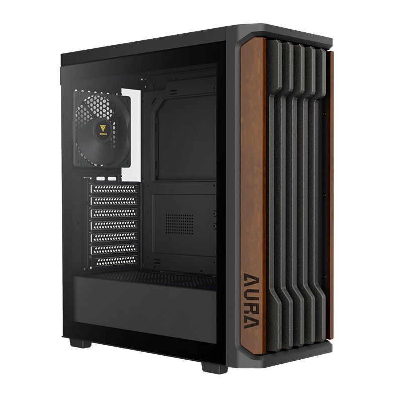 Gabinete Gamer Gamdias Aura GC11 Wood, Mid-Tower, Lateral De Vidro, Com 4 Fans, Preto, AURA-GC11-WOOD