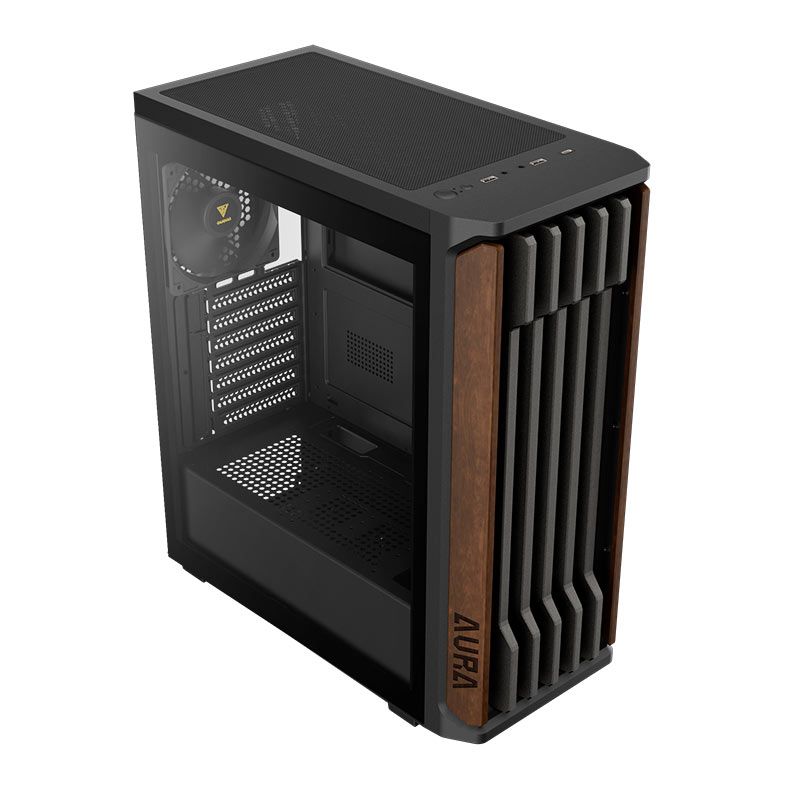 Gabinete Gamer Gamdias Aura GC11 Wood, Mid-Tower, Lateral De Vidro, Com 4 Fans, Preto, AURA-GC11-WOOD