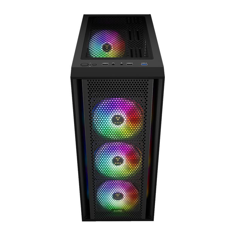 Gabinete Gamer Gamdias Aura GC2 Elite, RGB, Mid-Tower, Lateral De Vidro, Com 4 Fans, Preto, AURA-GC2-ELITE