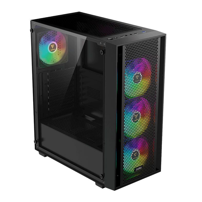 Gabinete Gamer Gamdias Aura GC2 Elite, RGB, Mid-Tower, Lateral De Vidro, Com 4 Fans, Preto, AURA-GC2-ELITE