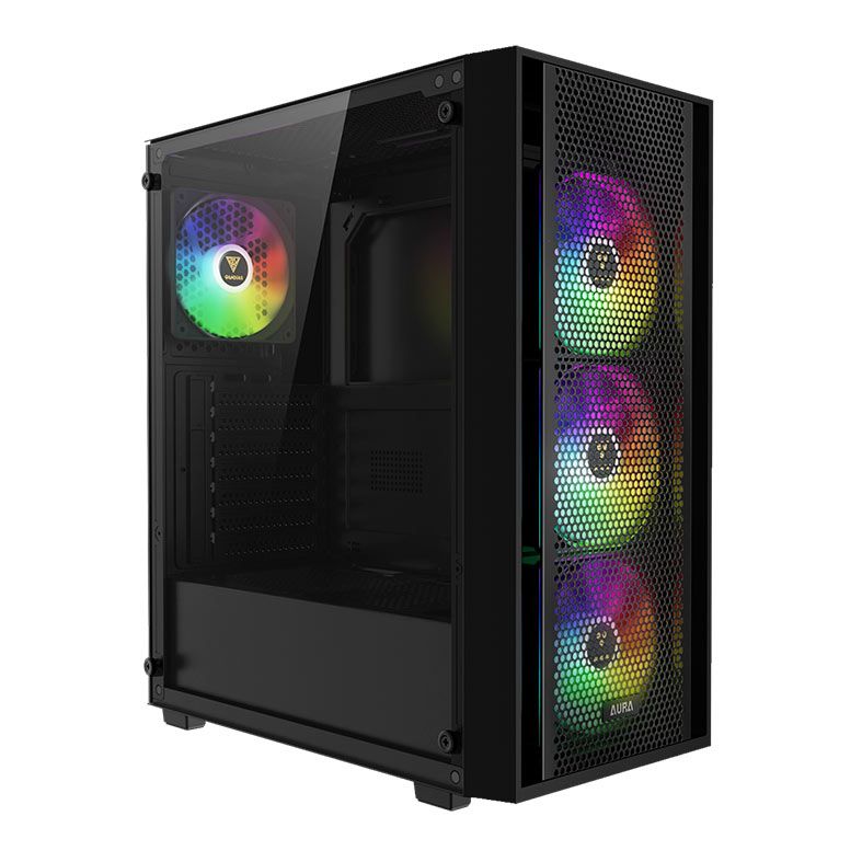 Gabinete Gamer Gamdias Aura GC2 Elite, RGB, Mid-Tower, Lateral De Vidro, Com 4 Fans, Preto, AURA-GC2-ELITE