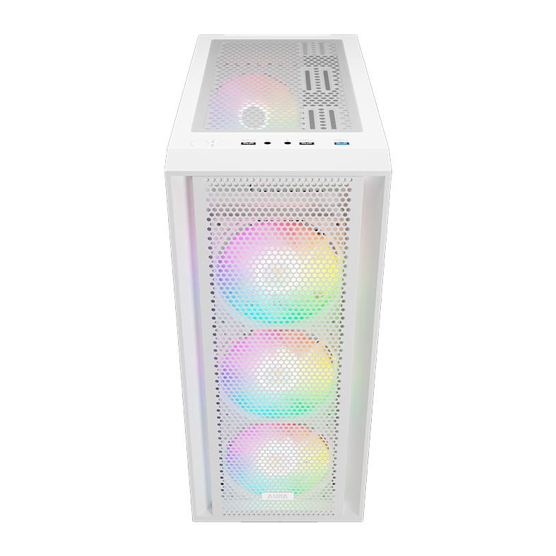 Gabinete Gamer Gamdias Aura GC2 Elite, RGB, Mid-Tower, Lateral De Vidro, Com 4 Fans, Branco, AURA-GC2-ELITEWH