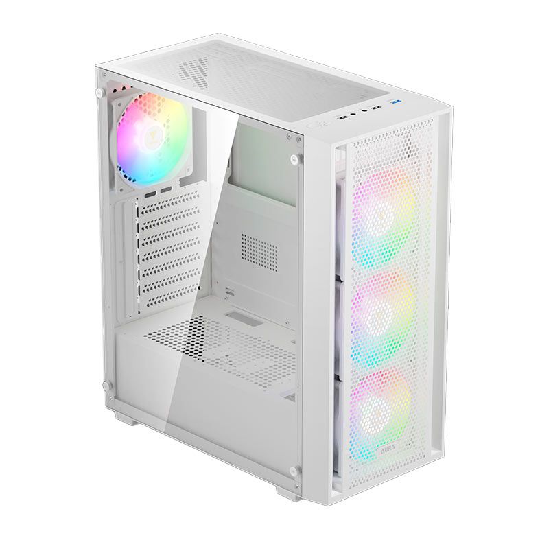 Gabinete Gamer Gamdias Aura GC2 Elite, RGB, Mid-Tower, Lateral De Vidro, Com 4 Fans, Branco, AURA-GC2-ELITEWH