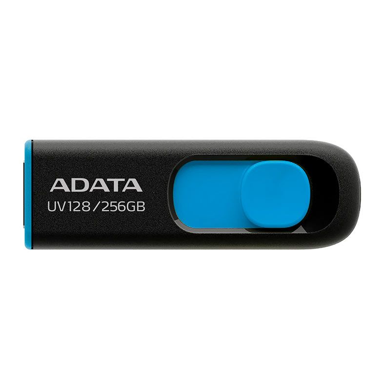 Pen Drive Adata UV128, 256GB, USB3.2, Preto e Azul, AUV128-256G-RBE
