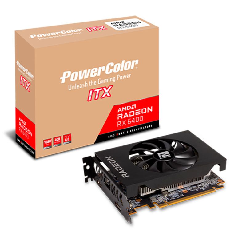 Placa de Video PowerColor Radeon RX 6400 ITX, 4GB, GDDR6, 64-bit, AXRX-6400-4GBD6-DH