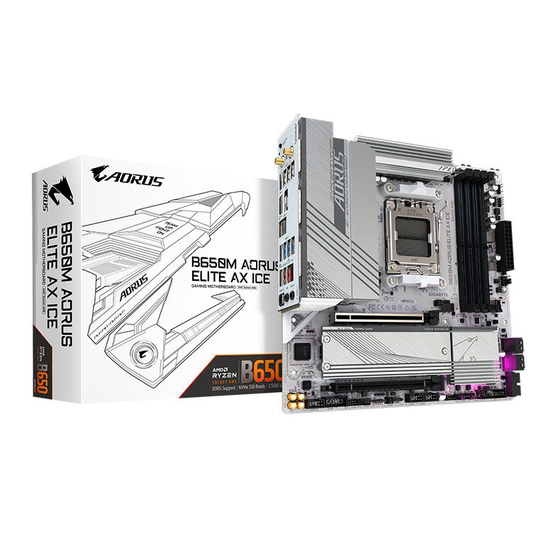 Placa Mae Gigabyte B650M Aorus Elite AX Ice, WiFi, DDR5, Socket AMD AM5, M-ATX, Chipset AMD B650, B650M-AORUS-ELITE-AX-ICE