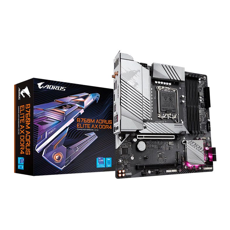 Placa Mae Gigabyte B760M Aorus Elite AX DDR4, WiFi, LGA 1700, M-ATX, Chipset Intel B760, B760M-A-ELITE-AX-DDR4