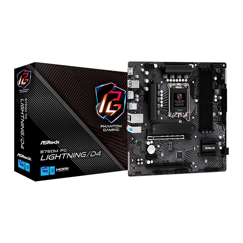 Placa Mae AsRock B760M PG Lightning D4, DDR4, LGA 1700, M-ATX, Chipset Intel B760, B760M-PG-LIGHTNING-D4