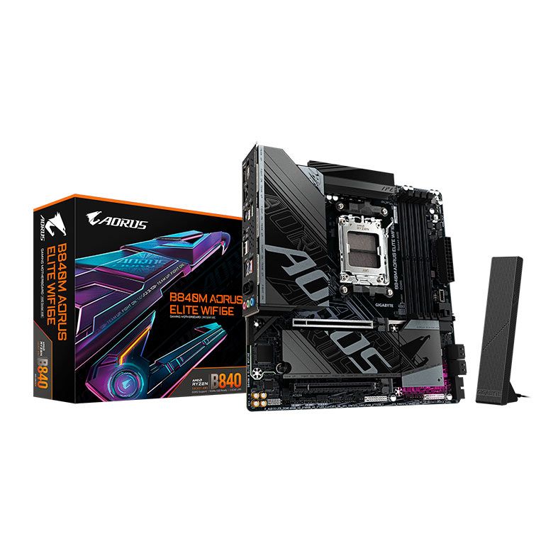Placa Mae Gigabyte B840M Aorus Elite WIFI6E, DDR5, Socket AMD AM5, M-ATX, Chipset AMD B840, B840M-A-ELITE-WIFI6E