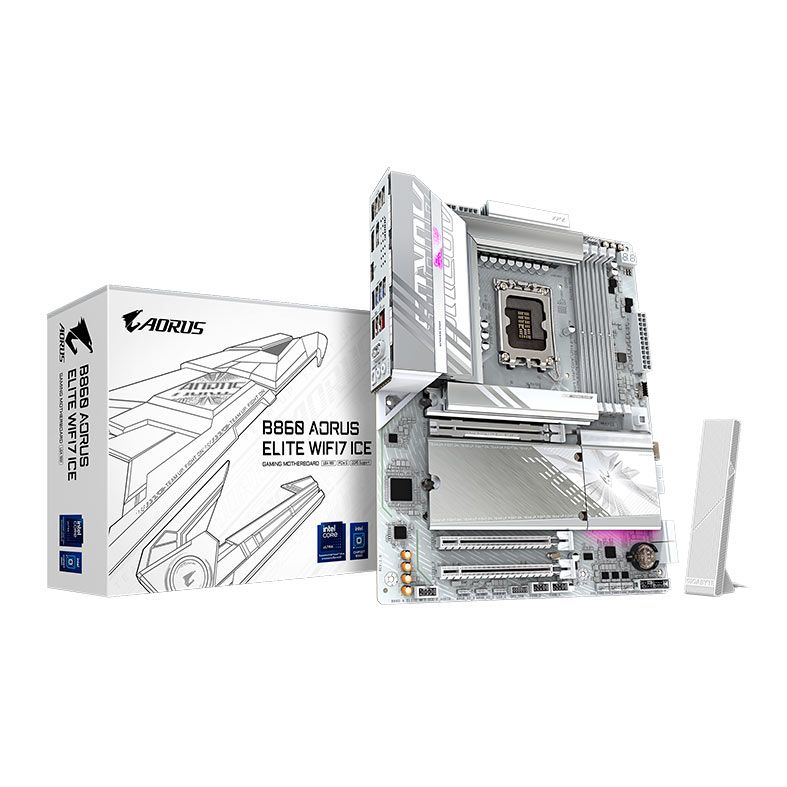 OPENBOX Placa Mae Gigabyte B860 Aorus Elite WIFI7 Ice, DDR5, LGA1851, ATX, Chipset Intel B860, B860-A-ELITE-WIFI7-ICE