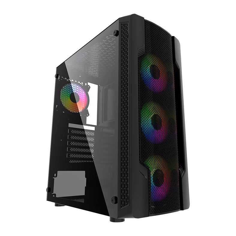 Gabinete Gamer Bluecase Airwave BG-031, RGB, Mid-Tower, Lateral de Vidro, Com 4 Fans, Preto, BG-031BX