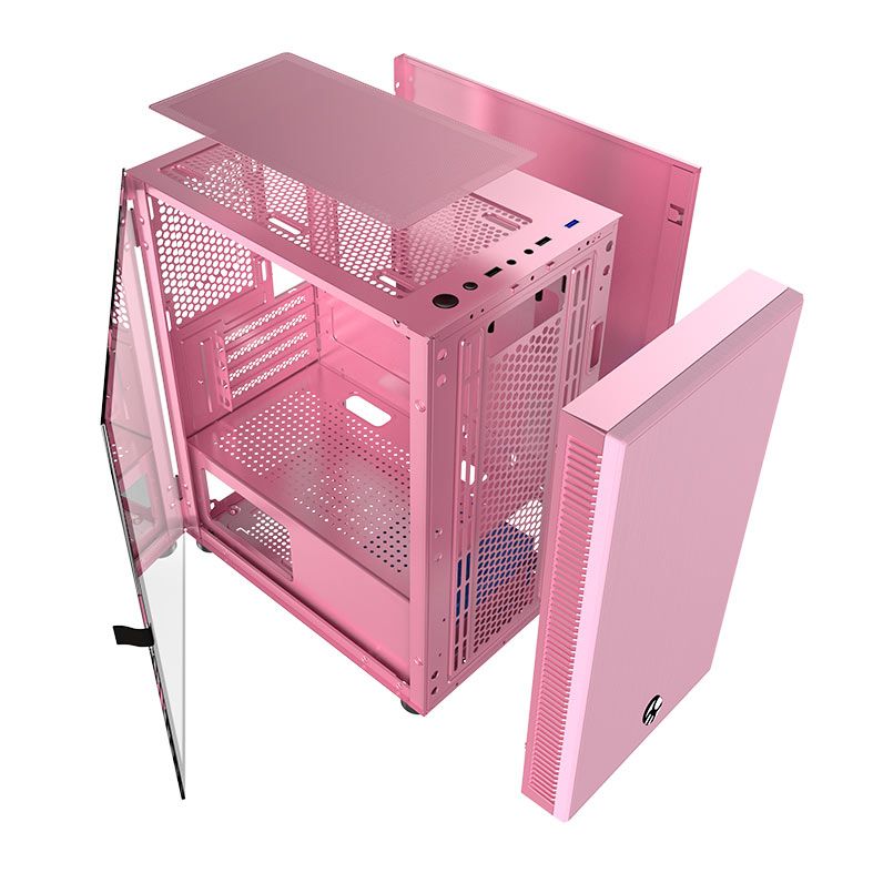 Gabinete Gamer Bluecase Skygate BG-048, Mid-Tower, Lateral de Vidro, Rosa, BG-048PKBX