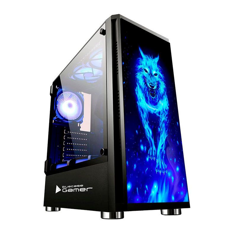Gabinete Gamer BlueCase BG-026 Wolf Lateral Vidro Preto, BG026GCASE