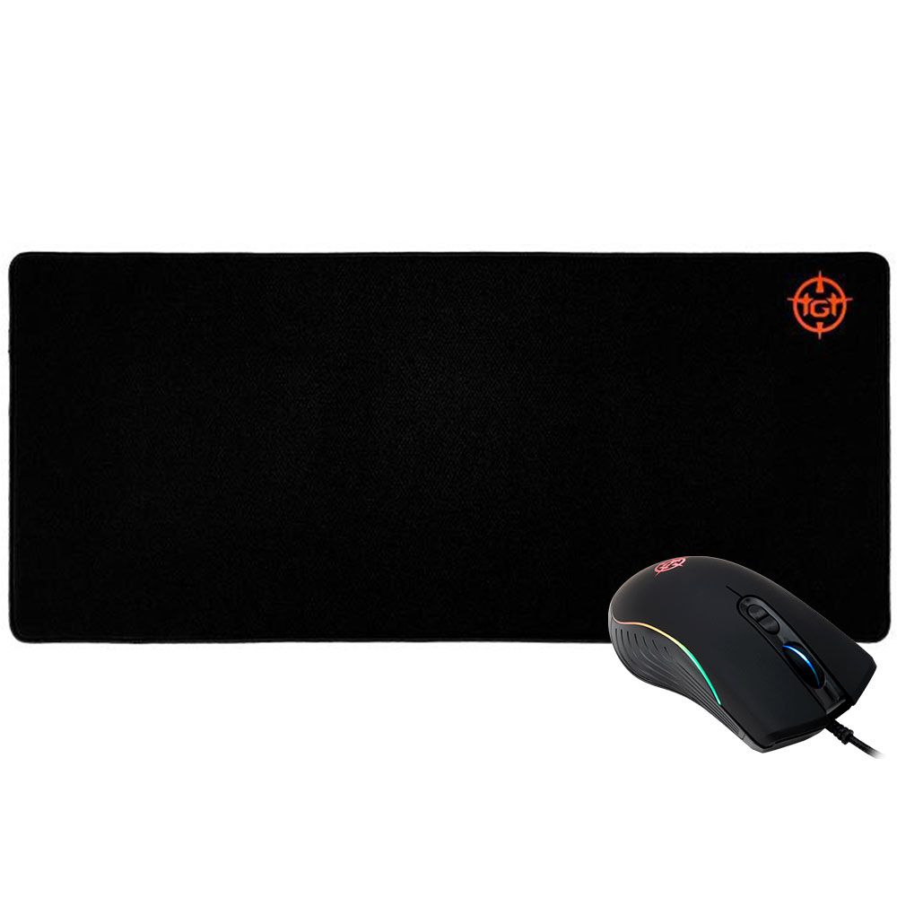 Kit Mouse e Mousepad, Mouse Gamer TGT Bizon Rainbow RGB 7 Botões + Mousepad TGT Killer Slide Estendido