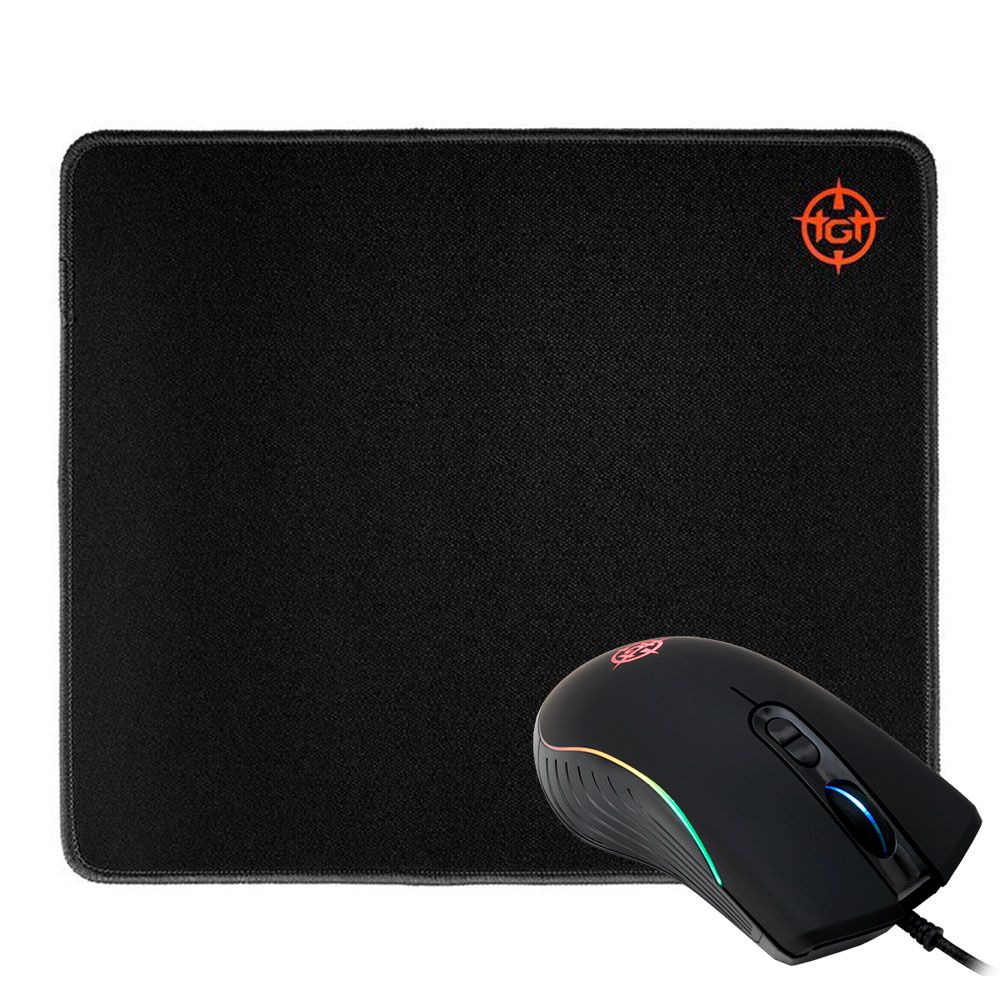 Kit Mouse e Mousepad, Mouse Gamer TGT Bizon Rainbow RGB 7 Botões + Mousepad TGT Killer Slide Pequeno