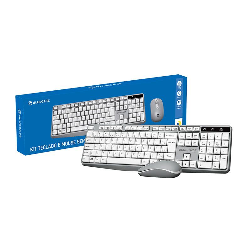 Kit Teclado e Mouse BlueCase BMTW01, 2400DPI, ABNT2, Wireless, Cinza, BMTW01-GY