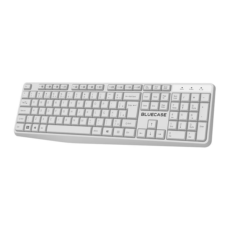 Kit Teclado e Mouse BlueCase BMTW01, 2400DPI, ABNT2, Wireless, Branco, BMTW01-WH
