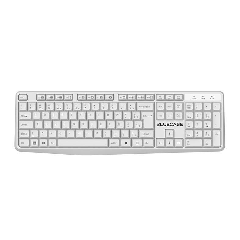 Kit Teclado e Mouse BlueCase BMTW01, 2400DPI, ABNT2, Wireless, Branco, BMTW01-WH