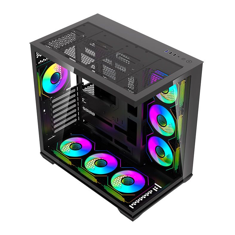 Gabinete Gamer Aigo DarkFlash C280, Mid-Tower, Lateral de Vidro, Com 7 fans, ARGB, Preto, C280-PC-CASE-BLACK