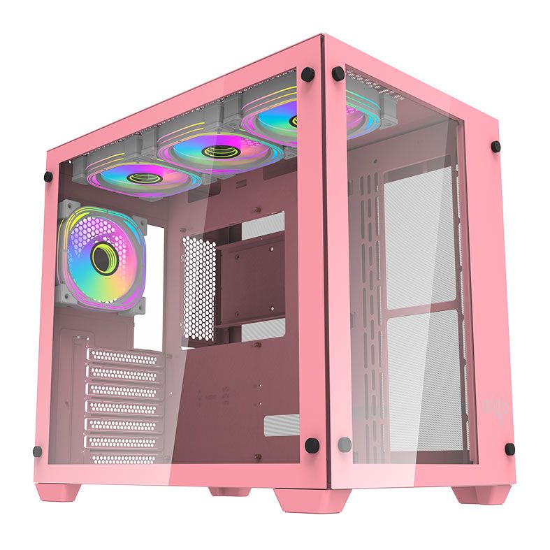 Gabinete Gamer Aigo Darkflash C285, ARGB, Mid-Tower, Lateral de Vidro, Com 4 Fans, Rosa, C285-RS-4F
