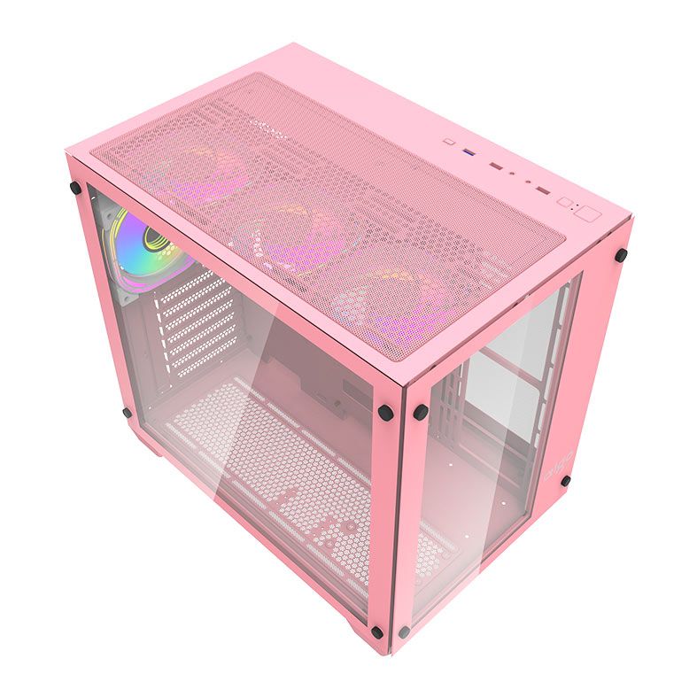 Gabinete Gamer Aigo Darkflash C285, ARGB, Mid-Tower, Lateral de Vidro, Com 4 Fans, Rosa, C285-RS-4F