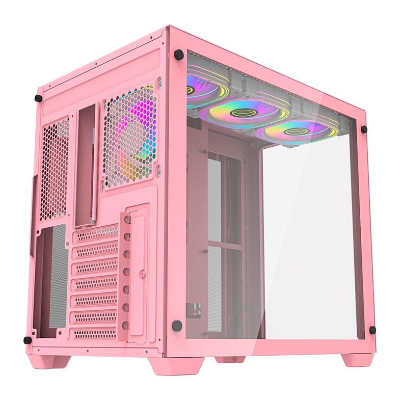 Gabinete Gamer Aigo Darkflash C285, ARGB, Mid-Tower, Lateral de Vidro, Com 4 Fans, Rosa, C285-RS-4F