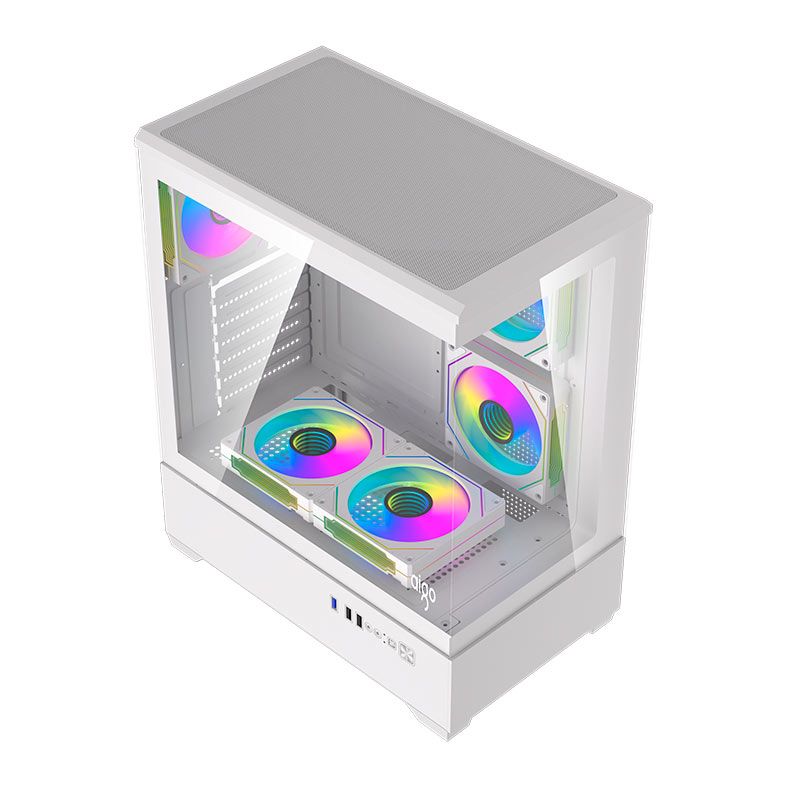 Gabinete Gamer Aigo DarkFlash C365, Lateral de Vidro, Com 5 fans, ARGB, Branco, C365-WH-5F
