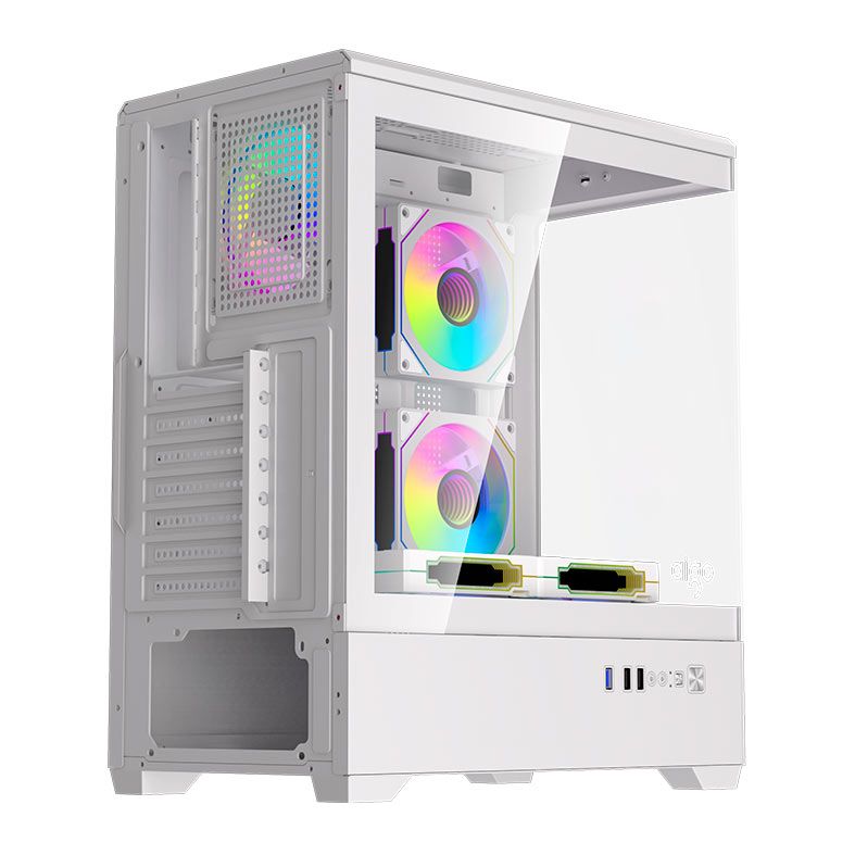 Gabinete Gamer Aigo DarkFlash C365, Lateral de Vidro, Com 5 fans, ARGB, Branco, C365-WH-5F