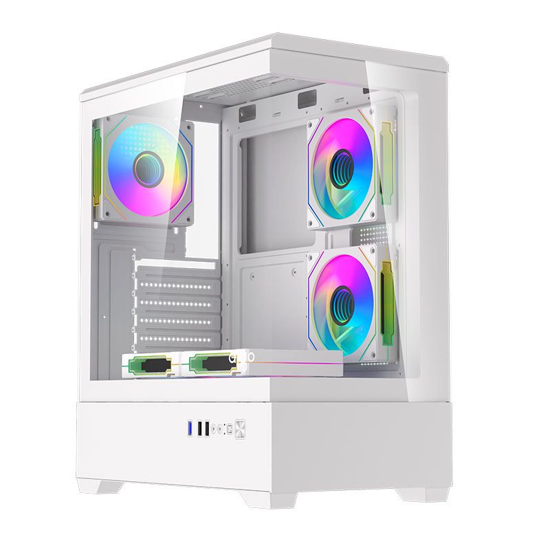 Gabinete Gamer Aigo DarkFlash C365, Lateral de Vidro, Com 5 fans, ARGB, Branco, C365-WH-5F