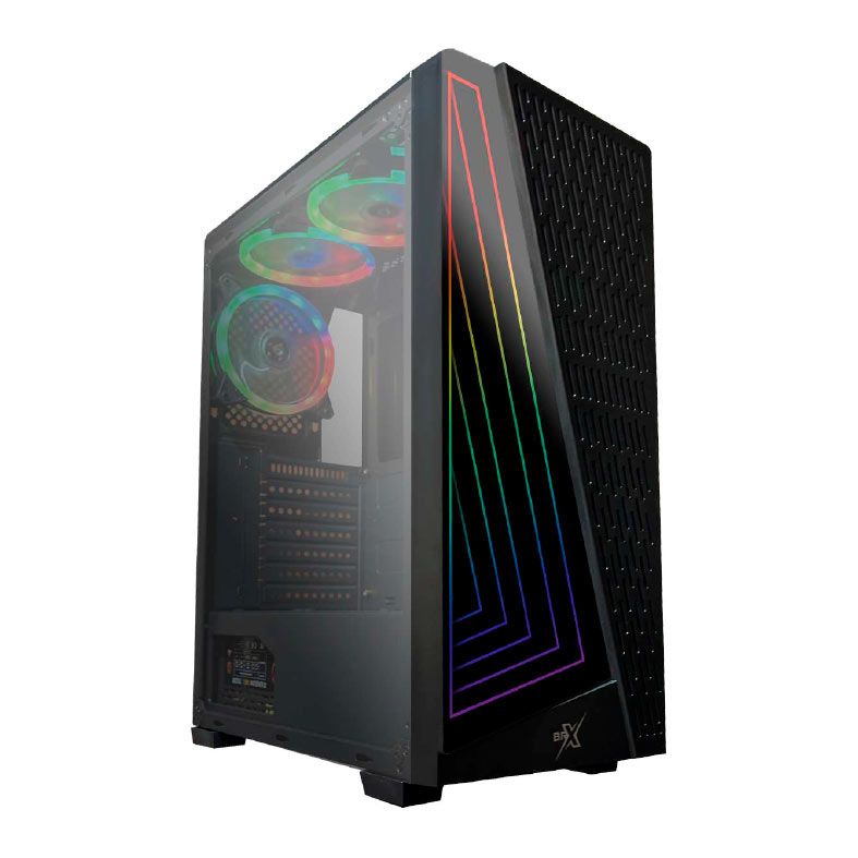 Gabinete Gamer Brx Black Neon, RGB, Mid-Tower, Lateral de Vidro, Com 3 Fans, Preto, CA-032BK