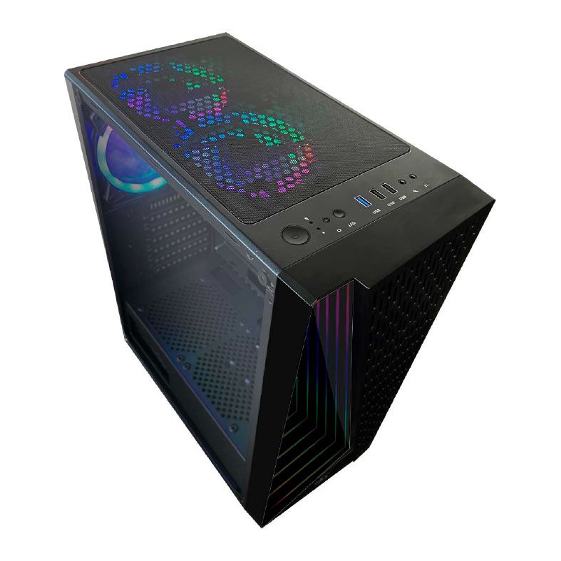 Gabinete Gamer Brx Black Neon, RGB, Mid-Tower, Lateral de Vidro, Com 3 Fans, Preto, CA-032BK