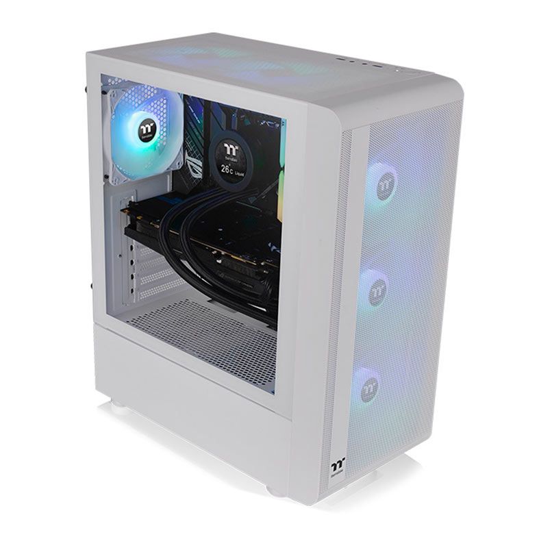 Gabinete Gamer Thermaltake S200 TG, ARGB, Mid-Tower, Lateral de Vidro, Com 3 Fans, Branco, CA-1X2-00M6WN-00