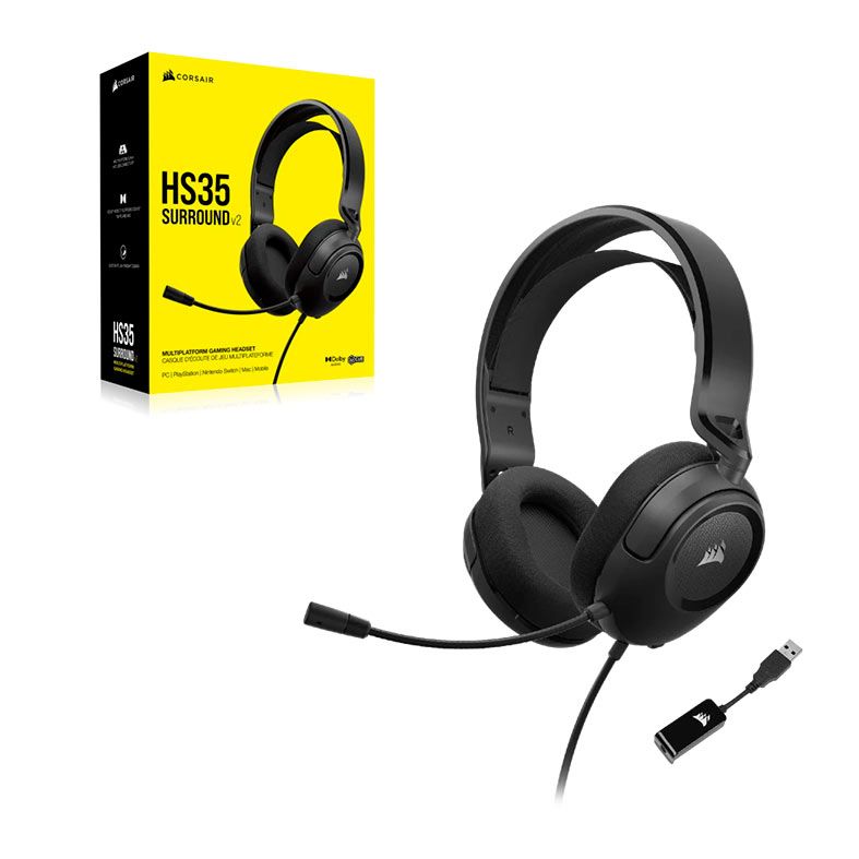 Headset Gamer Corsair HS35 Surround V2, Multiplataforma, 7.1 Surround, Drivers 50mm, Preto, CA-9011386-NA