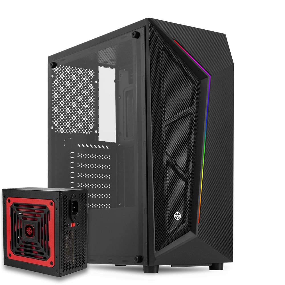 Gabinete Gamer TGT Carbon, RGB, Preto + Fonte TGT Tomahawk 500W Preto, TMWK500
