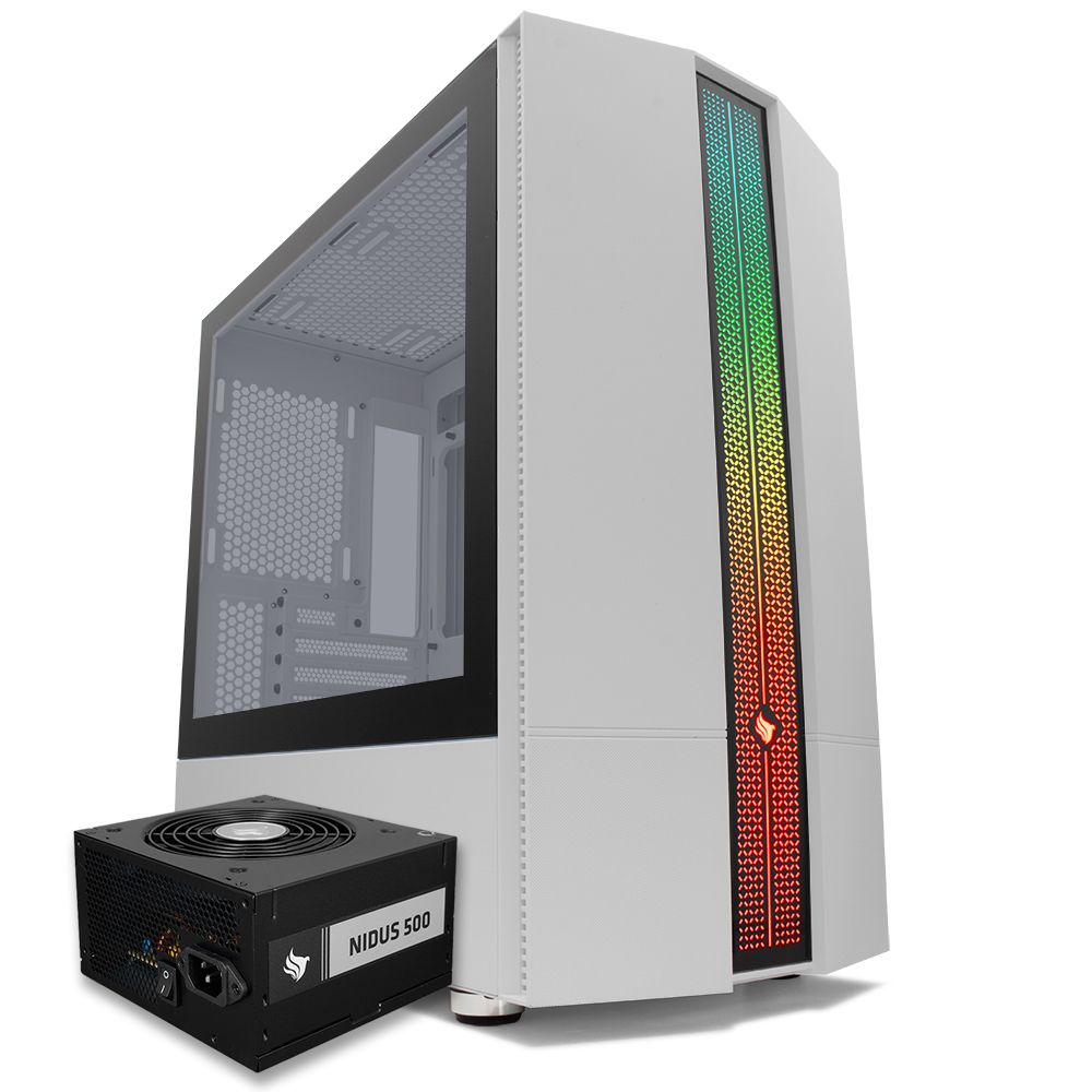 Pichau Kit Upgrade, Gabinete Gamer Pichau Carrier II RGB-Branco + Fonte Pichau Nidus 500W PG-5001-BR-OEM