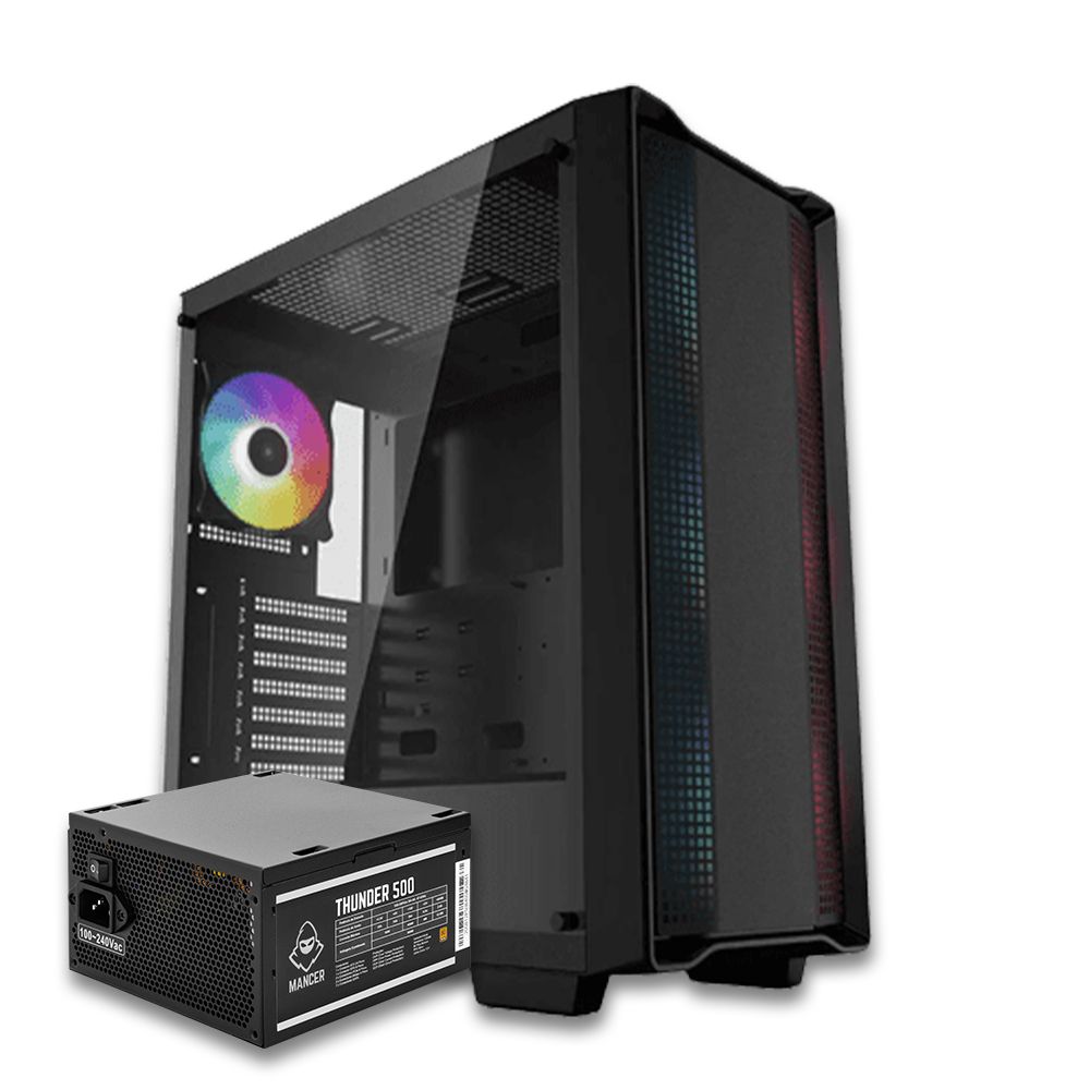 Gabinete Gamer Deepcool CC560, Com 4 Fans ARGB, Preto + Fonte Mancer Thunder 500W