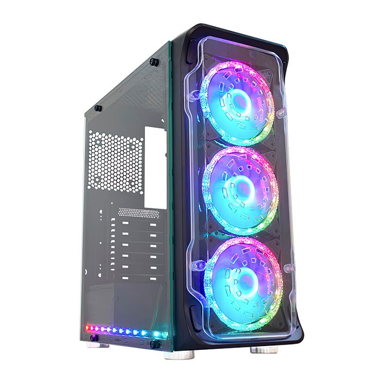 Gabinete Gamer K-MEX CG-xxFF, RGB, Mid-Tower, Lateral de Vidro, Com 3 Fans, Preto, CG01FFRH0010B0X