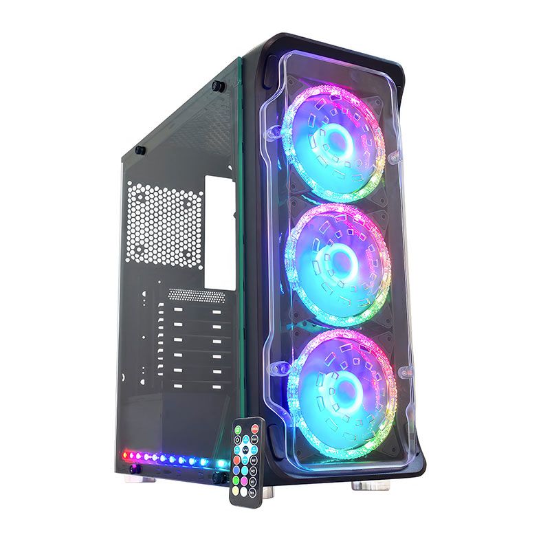Gabinete Gamer K-MEX CG-xxFF, RGB, Mid-Tower, Lateral de Vidro, Com 3 Fans, Preto, CG01FFRH0010B0X