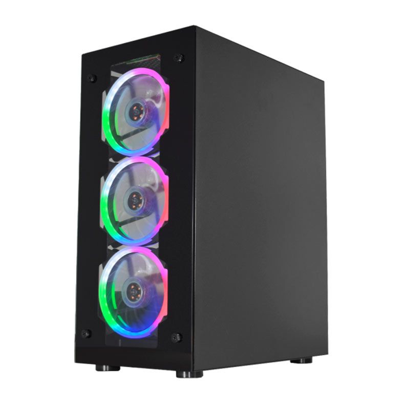 Gabinete Gamer K-Mex CG-10H3, RGB, Mid-Tower, Lateral de Vidro, Com 3 Fans, Preto, CG10H3RH001CB0X
