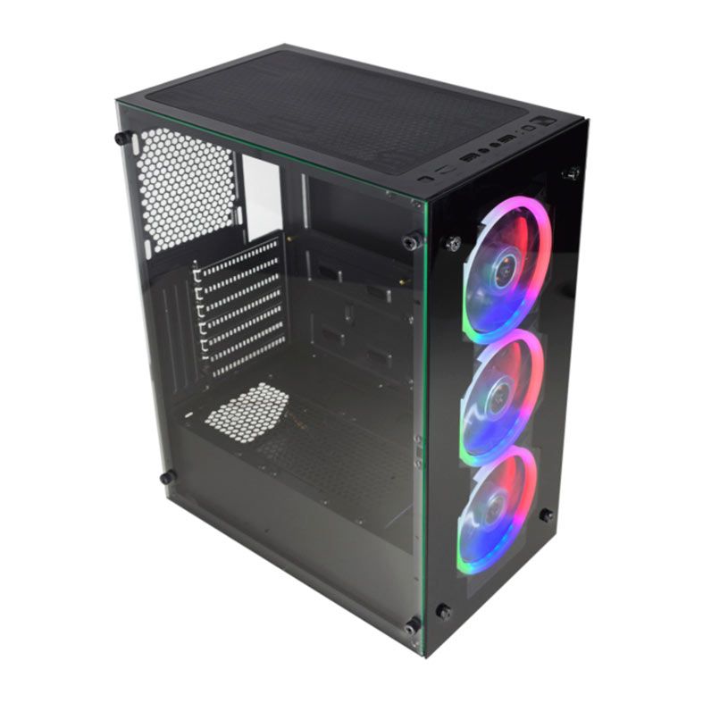 Gabinete Gamer K-Mex CG-10H3, RGB, Mid-Tower, Lateral de Vidro, Com 3 Fans, Preto, CG10H3RH001CB0X