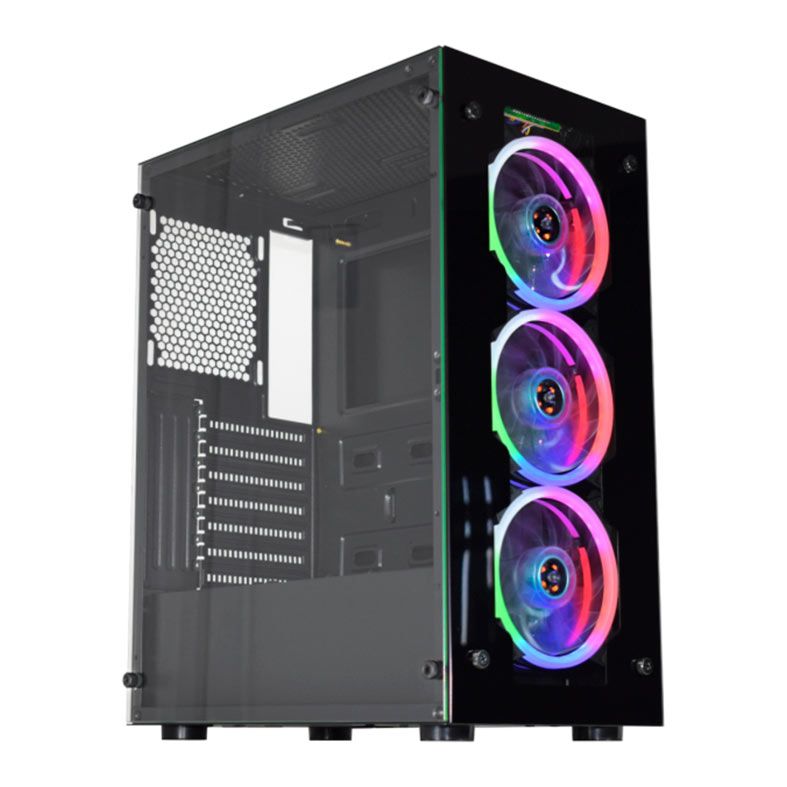 Gabinete Gamer K-Mex CG-10H3, RGB, Mid-Tower, Lateral de Vidro, Com 3 Fans, Preto, CG10H3RH001CB0X