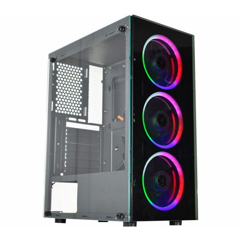 Gabinete Gamer K-Mex Divinus CG-AL10, Rainbow, Mid-Tower, Lateral de Video, Com 3 Fans, Preto, CGAL10RH001CB0X
